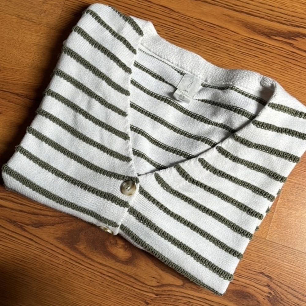 Joie White & Green Stripe Button Up Cardigan